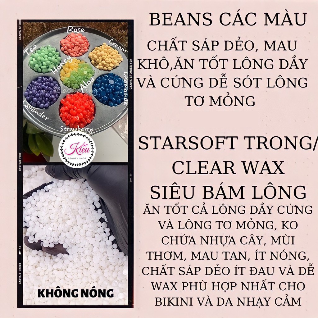 Túi 100G Sáp Wax Lông Nóng Hạt Đậu Hard Wax Beans Đánh Bay Lông Sạch Sẽ, Wax Siêu Bám Lông Nách, Tay Chân, Râu, Bikini