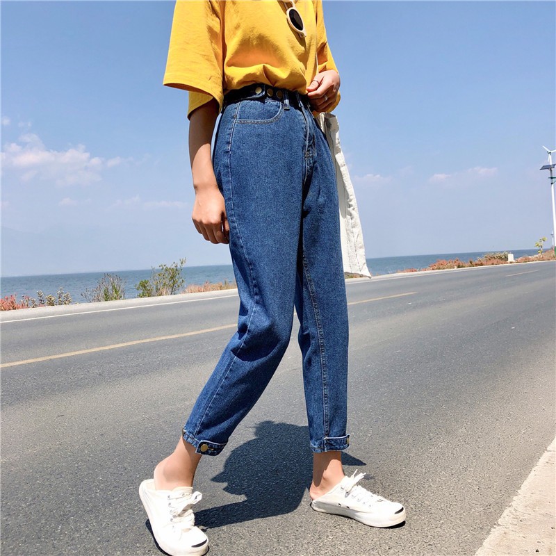 Quần jean Ulzzang quần bo gấu eo cao quần bò Nữ | BigBuy360 - bigbuy360.vn