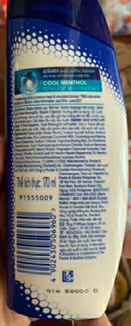 Dầu gội nam Head&shoulders 170g bạc hà