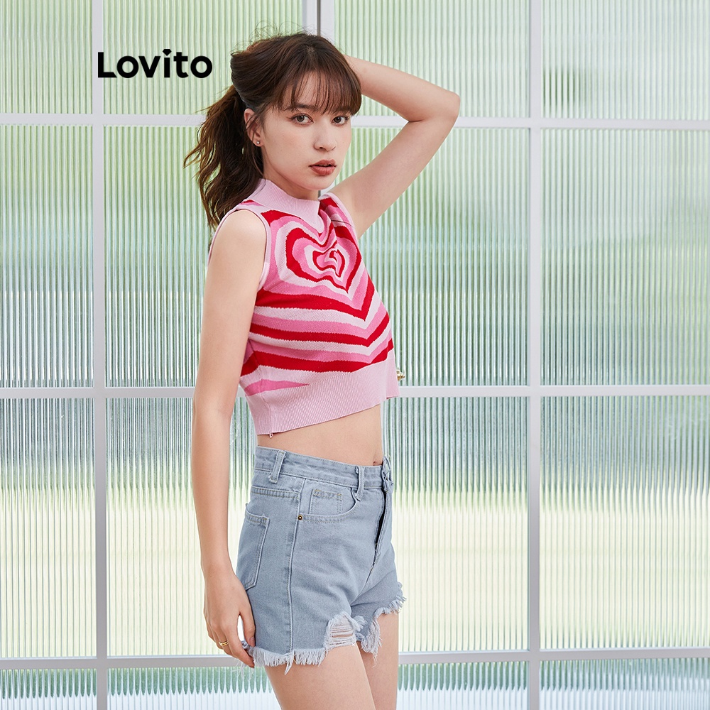 Áo Lovito cổ tròn không tay in họa tiết trái tim dáng ôm thời trang thường ngày cho nữ L04160 (màu hồng) | BigBuy360 - bigbuy360.vn