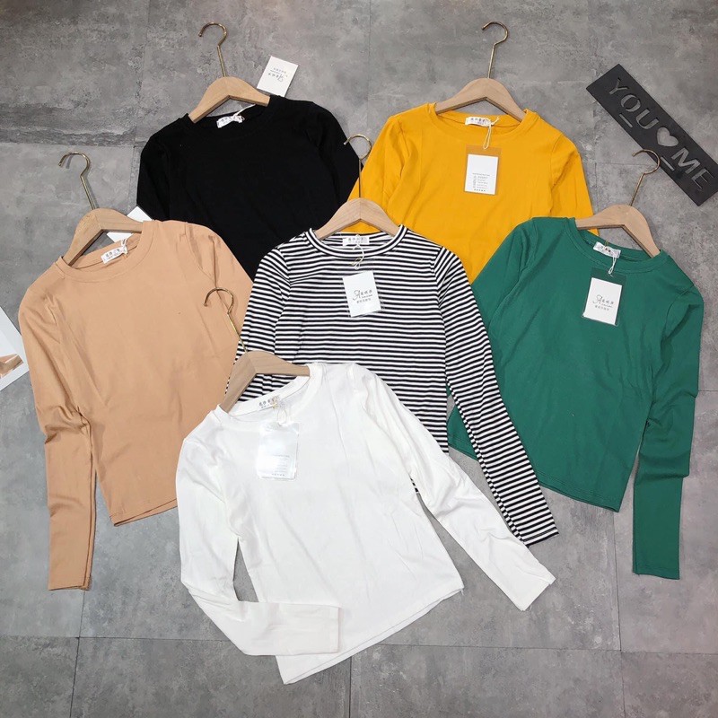 Áo thun dài tay cổ tròn trơn chất cotton zip đẹp