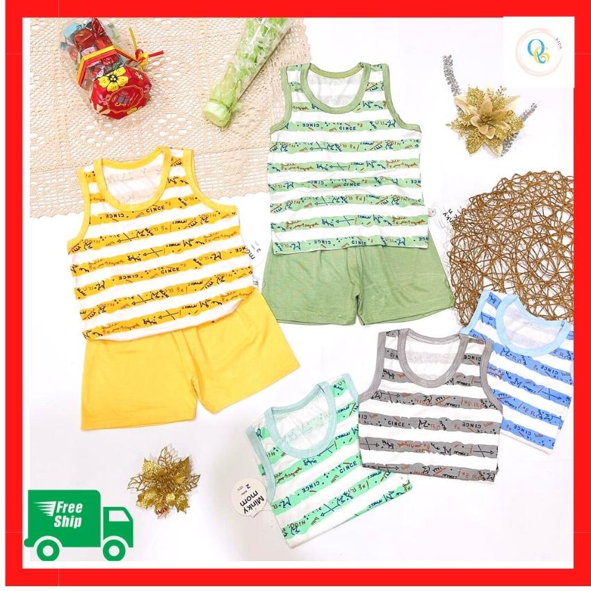 Bộ MINKY MOM Áo Ba Lỗ Quần Cộc Bé Trai Bé Gái Sọc ngang Đủ Màu Thun Lạnh Đồ Bộ Mùa Hè Trẻ Em Quynhchikids_shop