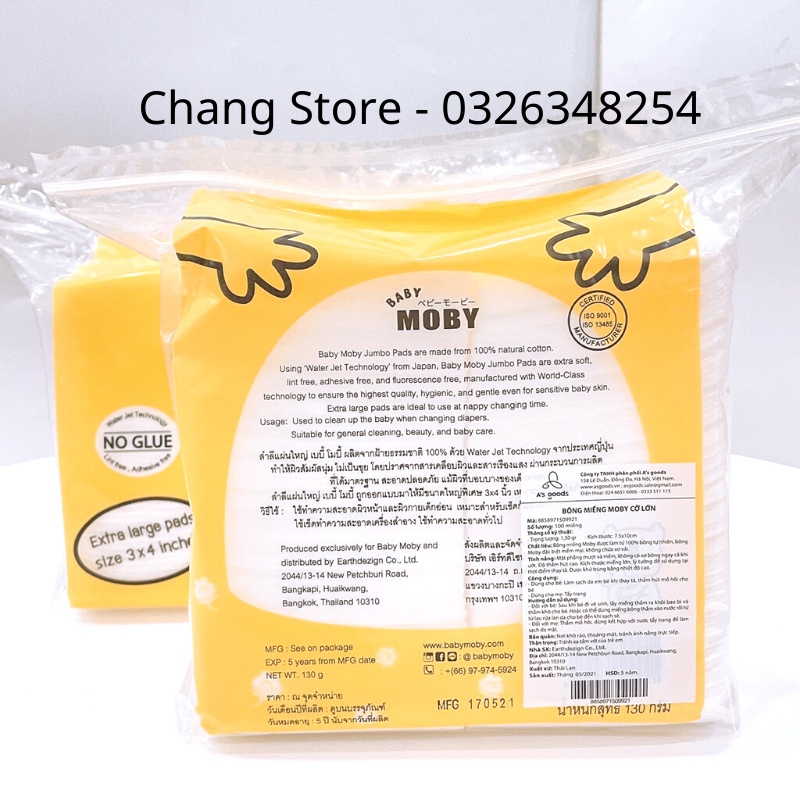 Bông Miếng Moby Cỡ Lớn 100 Miếng Dùng Để Vệ Sinh Cho Bé 7,5*10cm