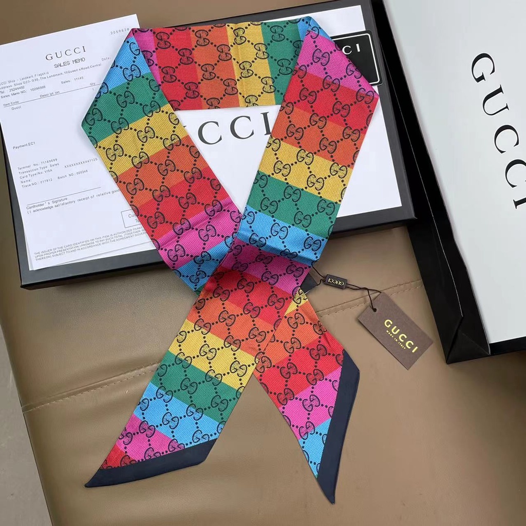 Khăn Quàng Cổ / Khăn Quàng Cổ / Túi Xách Tay Bằng Lụa In Chữ GG Phối Ruy Băng Dài Thời Trang Cho Nữ