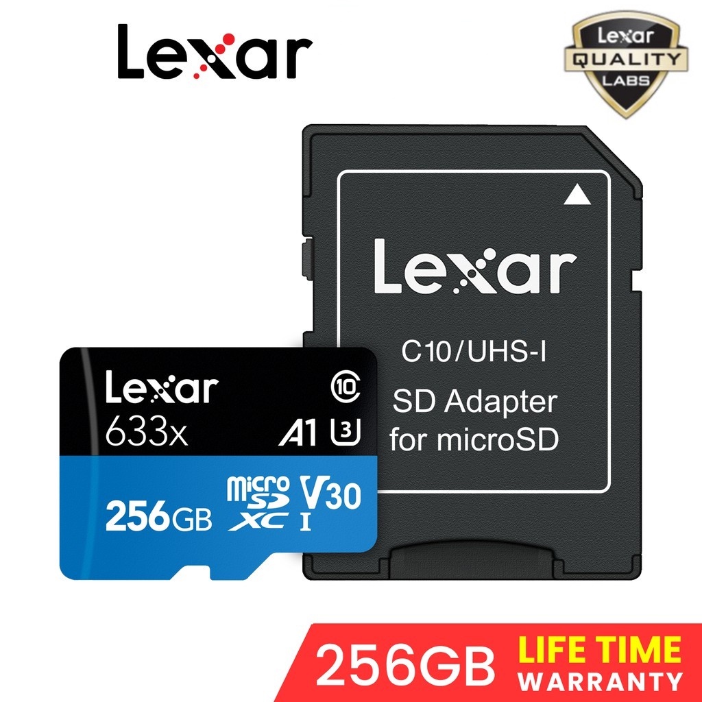 Thẻ Nhớ Lexar 256GB 633x Micro Sdhc / microSDXC UHS-I w / Adapter RW Lên Đến 95 / 45Mb / s Và Phụ Kiện