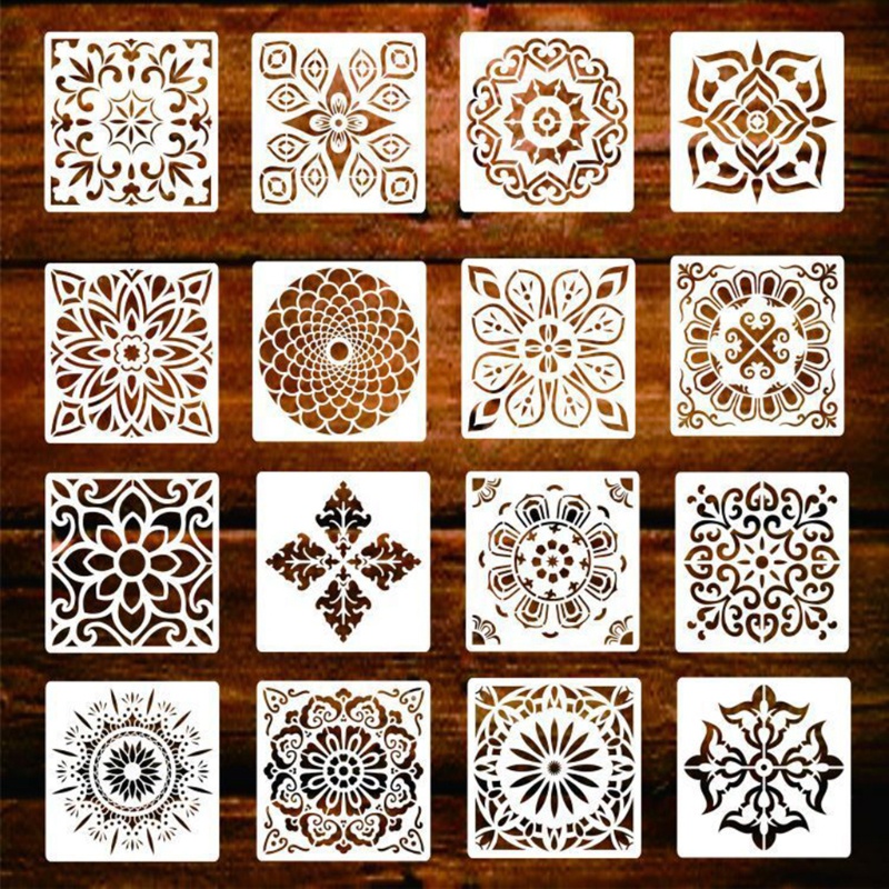 Set 16 Khuôn Tự Phun Vẽ Họa Tiết Mandala Có Thể Tái Sử Dụng