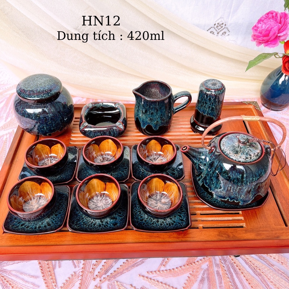Bộ ấm chén uống trà ⚱ ấm trà Nầm S2 Cẩm Lai Xanh ⚱ Gốm Sứ Bát Tràng GOMPHUQUY HN12