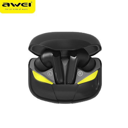 AWEI T35 Gamepods Black Wireless Gaming Headset, Smart Touch, Alien Model,IPX5 Waterproof, Zero Latency In Game Mode