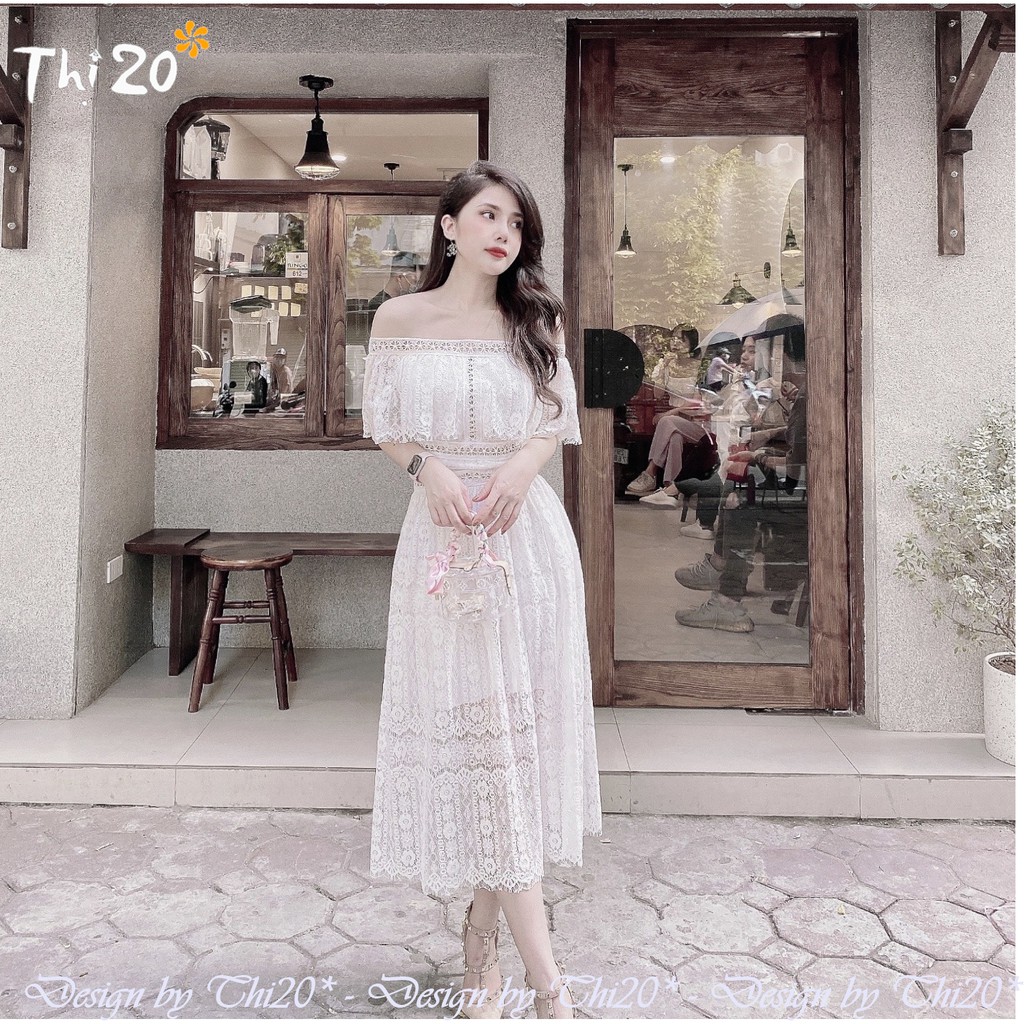 Đầm dự tiệc ren, xòe trễ vai V3988, thời trang thiết kế Thi20* phù hợp diện đi làm, đi sự kiện-tiệc, đi chơi, đi biển