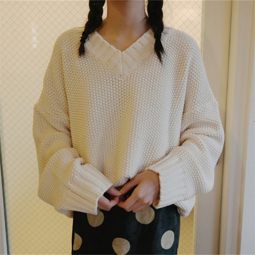 Áo Sweater Dệt Kim Dáng Rộng Cổ Chữ V Thời Trang Cho Nữ | BigBuy360 - bigbuy360.vn