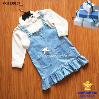 Set áo sơ mi, yếm jean cho bé gái