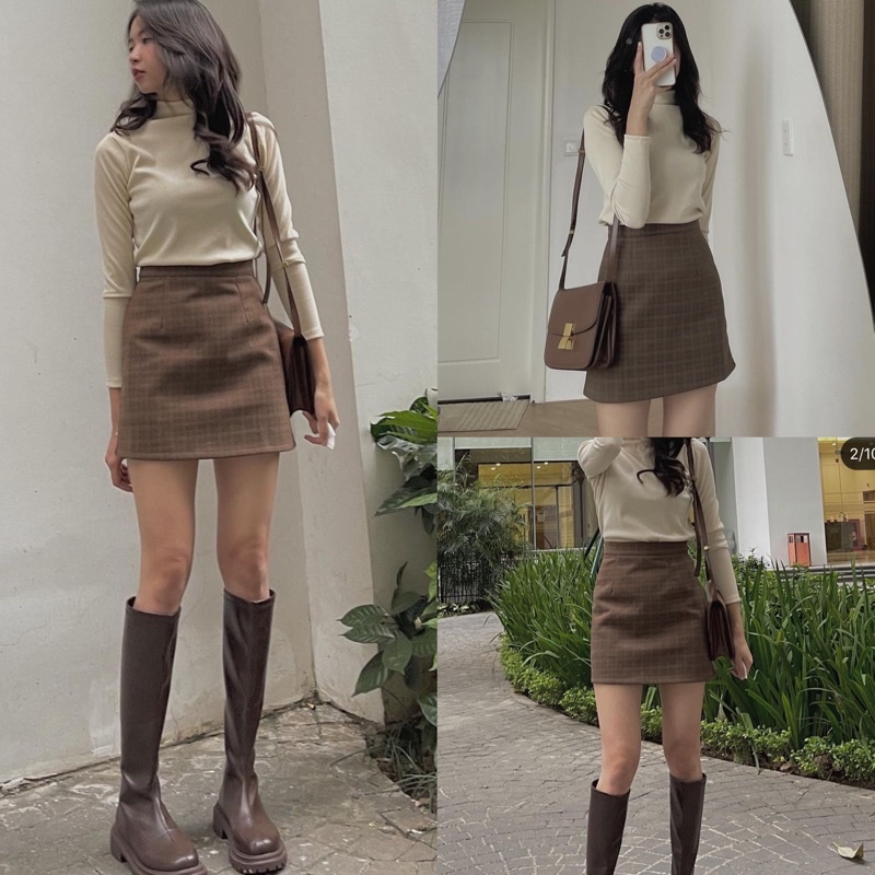 [Ảnh thật/Video]CHÂN VÁY Peony DẠ KẺ DÁNG NGĂN BASIC HÀN QUỐC CHÂN VÁY KẺ ULZZANG DỄ PHỐI ĐỒ