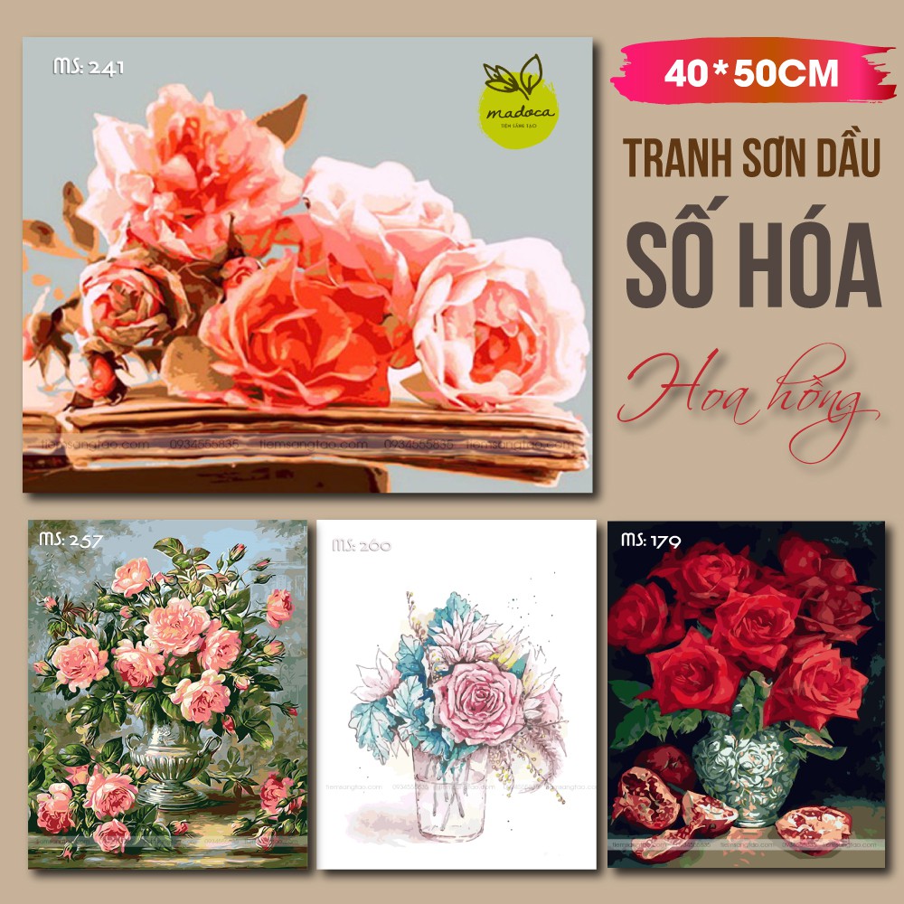 Tranh sơn dầu số hóa tổng hợp Hoa Hồng