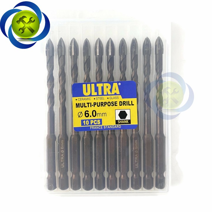 10 mũi khoan gạch men 6mm đuôi lục giác ULTRA-06 có 4 cạnh gạch-kính-thép