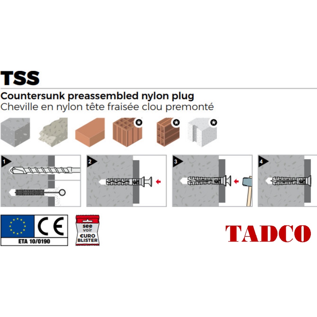 [10 bộ] Tắc Kê Nở Nhựa Ý cao cấp 6li , 8li TSS Friulsider - dạng búa đóng dễ lắp đặt