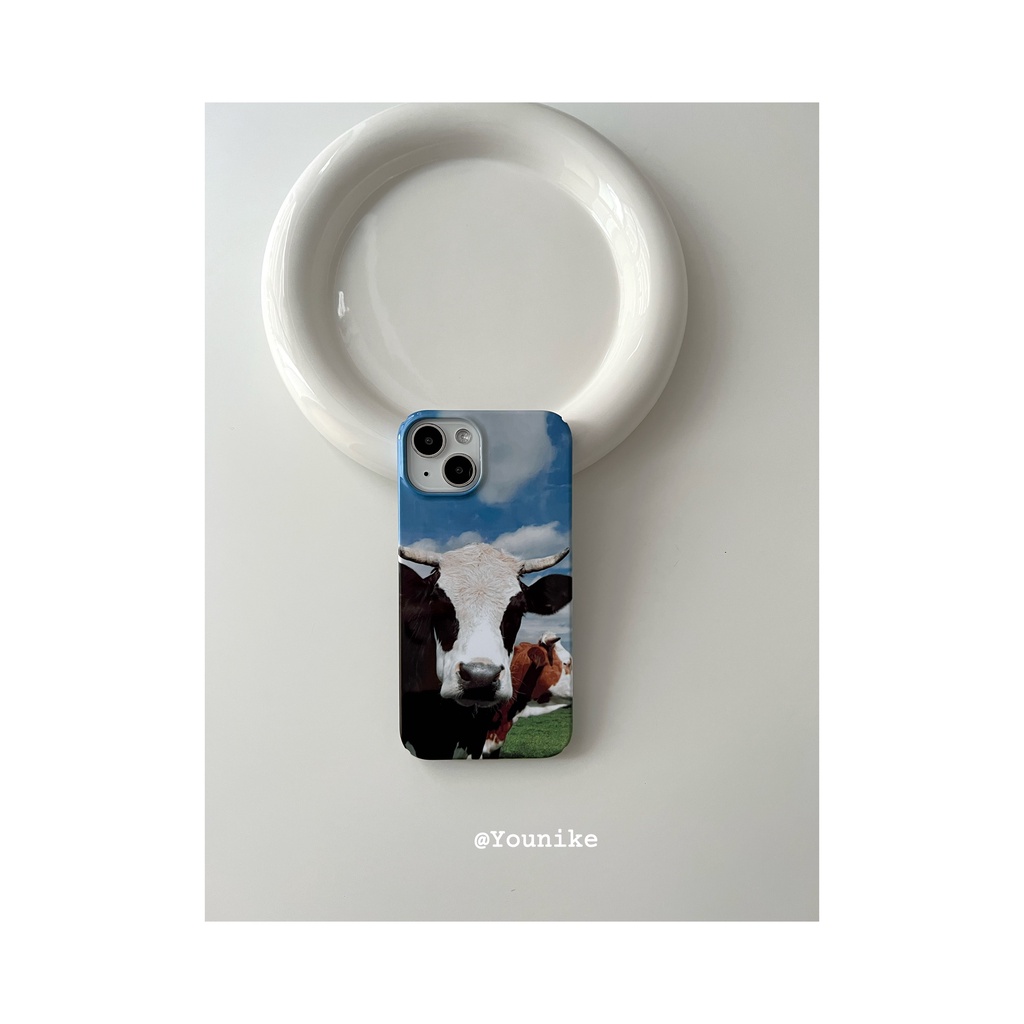 Bao Da Điện Thoại niche Họa Tiết Bò Sữa Phong Cách retro Cho Iphone 15 / 14 / 13pro / 12promax / 7plus / 11xr Ốp