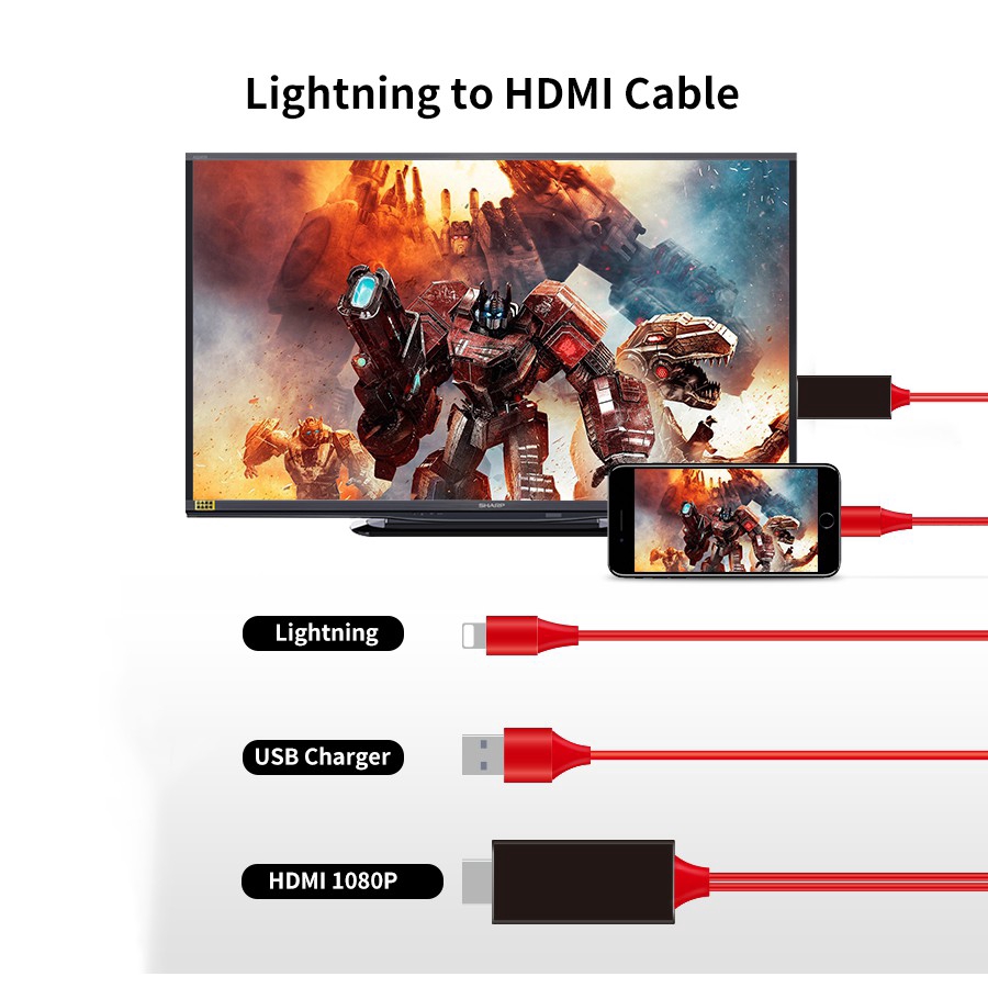 Dây cáp chuyển đổi cổng Lightning sang HDMI trên TV dài 2M cho iPhone X 7 8 6 Plus iPad