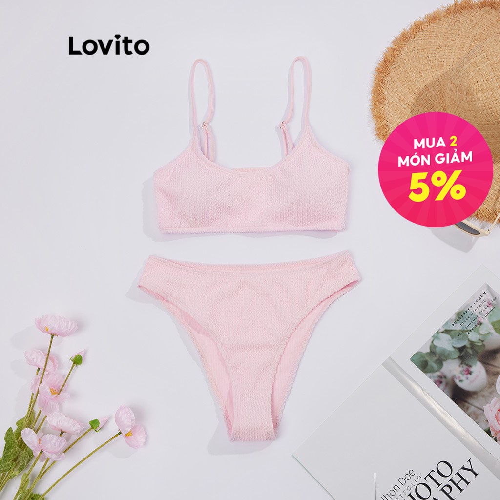 Bộ bikini Lovito cơ bản màu trơn với miếng lót có thể tháo rời L18X512 (Màu xanh dương nhạt/ màu hồng)