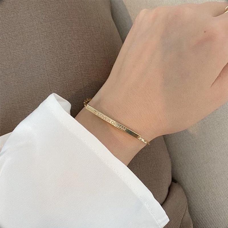 Vòng Tay Mạ Vàng/Bạc In Chữ Đơn Giản Thời Trang Hàn Quốc Cho Nữ