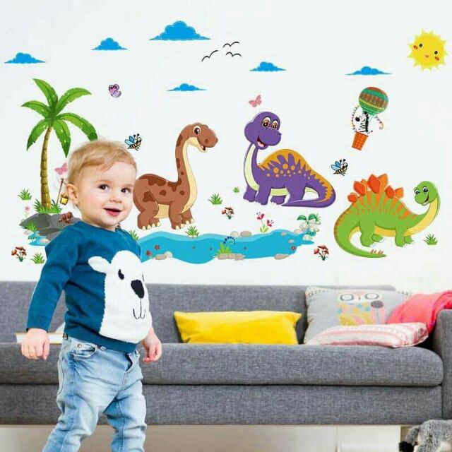 Combo 2tranh decal đàn khủng long và vườn thú ngộ nghĩnh