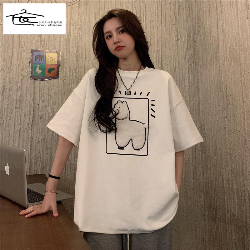Áo Thun Tay Ngắn Dáng Rộng Phong Cách Harajuku Hồng Kông Cho Nữ
