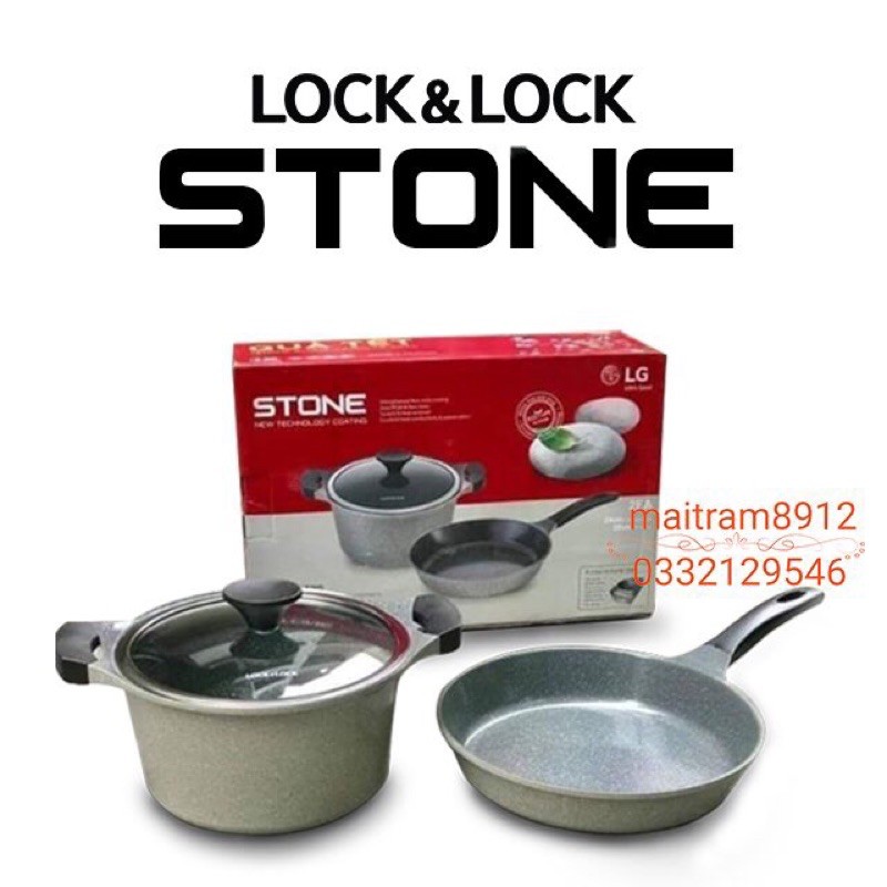 BỘ NỒI ĐÁ 24CM + CHẢO ĐÁ 28CM STONE LOCK&amp;LOCK