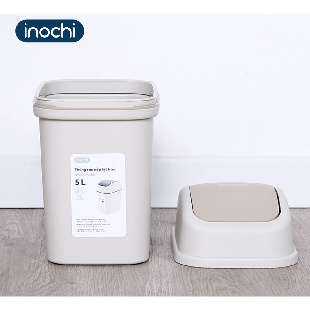 Thùng Rác Nhựa Nắp Lật INOCHI 5 Lít (Kèm Ruột) Nắp Linh Hoạt, Làm Sọt Rác Cho Văn Phòng, Trong Nhà, Ngoài Trời Nhỏ Gọn