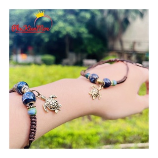 Vòng tay dây rút hình rùa biển hạt thổ cẩm PhuKienMoe handmade