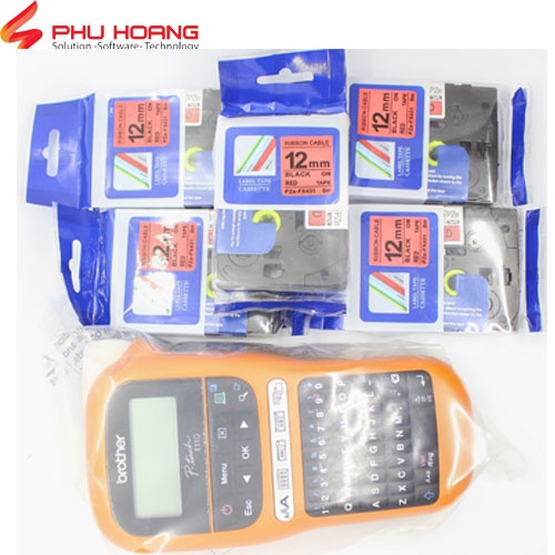 Combo máy in nhãn Brother PT-E110 và 5 nhãn in HZE, TZ2,PZE khổ rộng 12mm