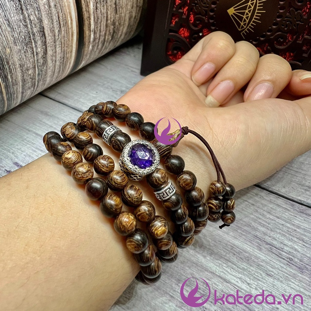 Vòng Trầm Hương Sánh Chìm 6mm 108 Hạt Mix Charm Bạc S925 Nhiều Màu Hợp Mệnh