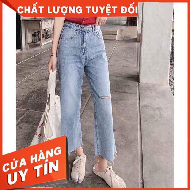 Quần jeans ống rộng cắt gối- hình thật mẫu mặc | WebRaoVat - webraovat.net.vn