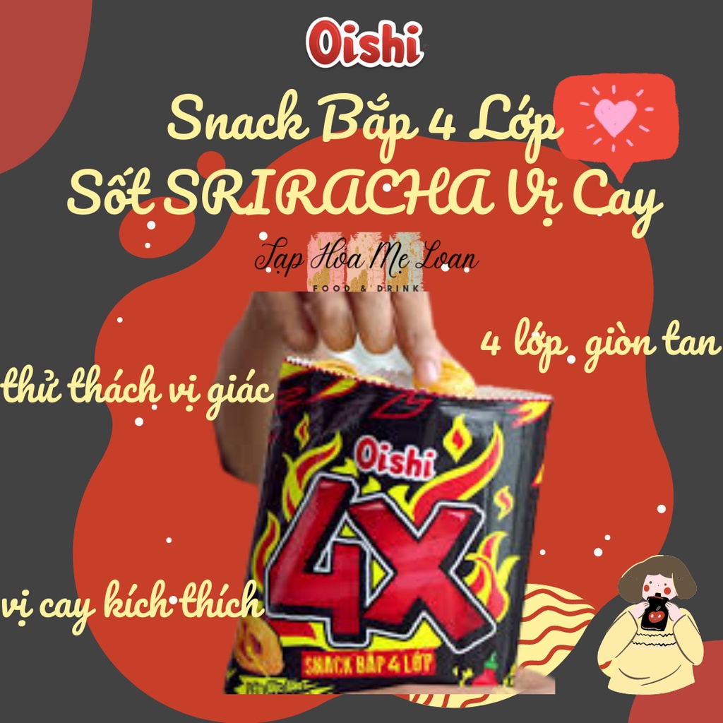 Bánh Snack Bim Bim Oishi Bắp 4X Sốt SRIRACHA Vị Cay/Phô Mai Thơm Ngon Giá Rẻ