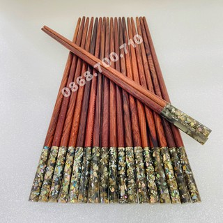 Đũa ăn gỗ Cẩm Lai Ta cao cấp đầu tròn gắn Vỏ bào ngư - hàng xuất nhật - Bộ 10 Đôi