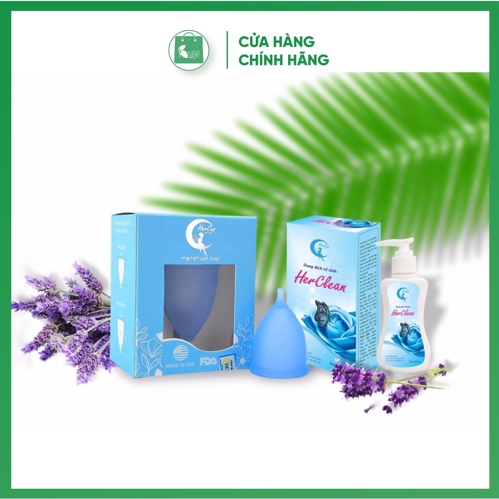 Cốc nguyệt san Hercup Mỹ kèm dung dịch vệ sinh cốc tiệt trùng túi vải