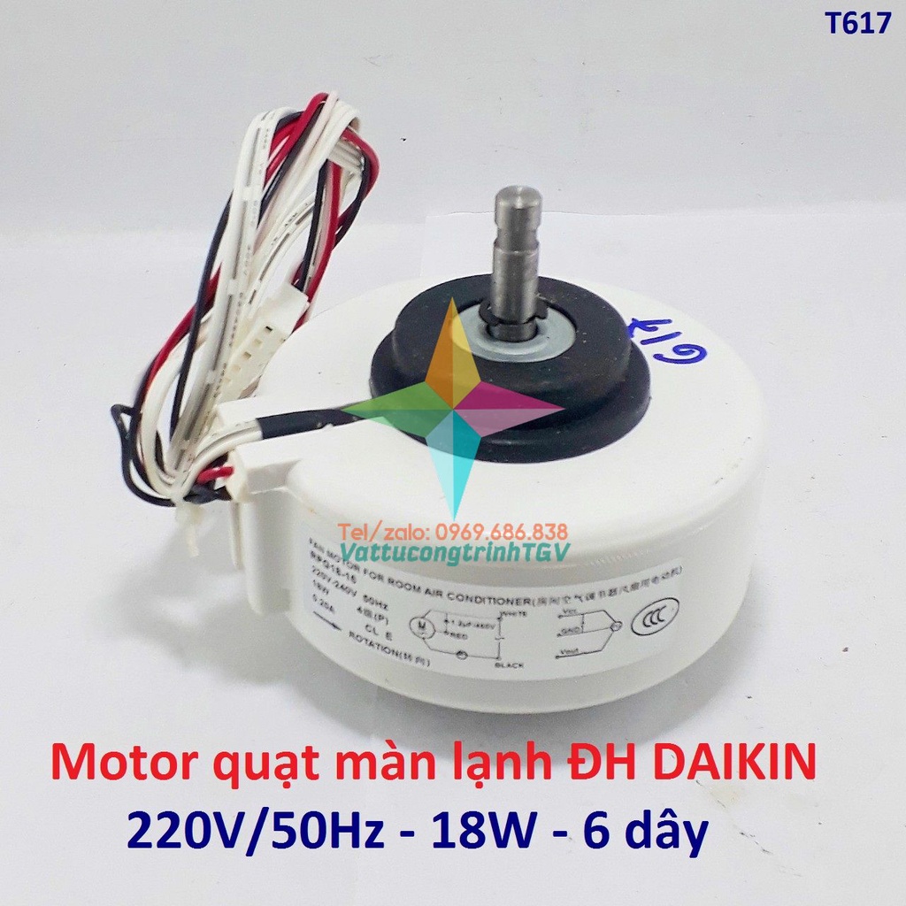 Motor quạt màn lạnh điều hòa DAIKIN AC220V-18W-6 dây-trục 2.5cm