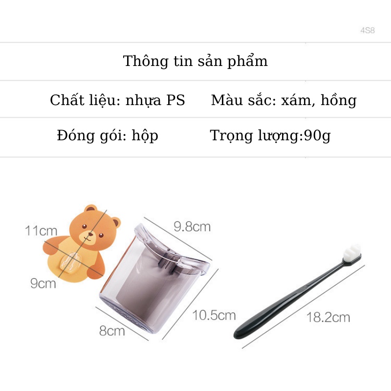 Cốc gấu đựng bàn chải kem đánh răng Cốc gấu dán tường siêu dính Pkstore