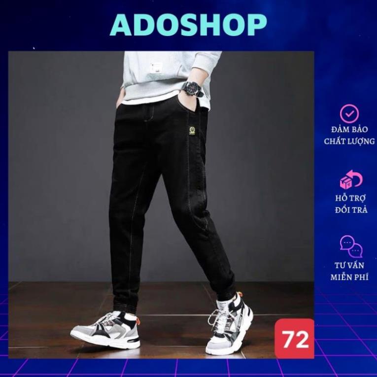 Quần jean jogger nam màu đen đậm trơn bo chân không rách chất bò cao cấp co dãn 4 chiều, rin lưng thun AN48 * x ,