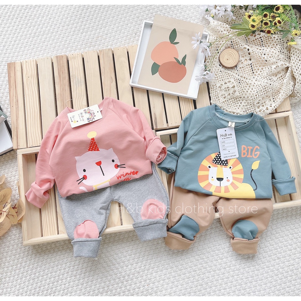 Bộ nỉ da cá mềm cotton đáng yêu cho bé trai bé gái