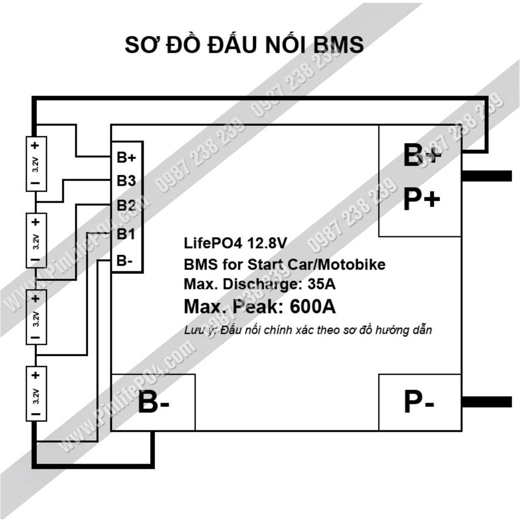 BMS LifePO4 4S 600A có cân bằng cho acquy xe máy