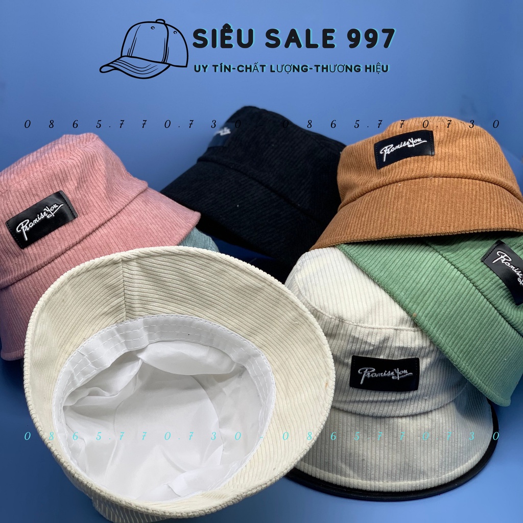 MŨ VÀNH CỤP CHẤT NHUNG GÂN DÀY 2 LỚP LOGO PROMISYOU HOT TREND FORM CHUẨN NAM NỮ 48-56CM