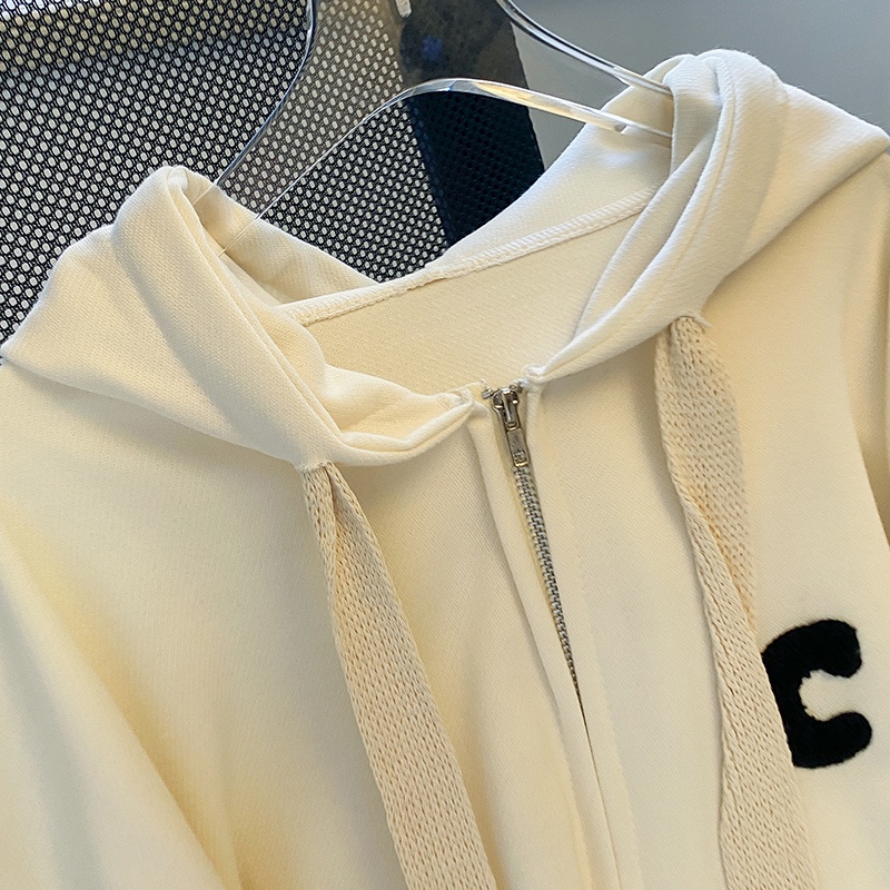 Áo khoác cardigan ZHELIHANGFEI tay dài dáng rộng có mũ trùm đầu thêu họa tiết thời trang