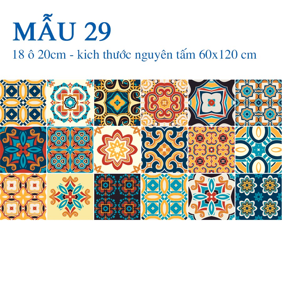 Set 32 ô Decal gạch bông 15cm hoặc 18 ô 20cm - KT: 60x120cm