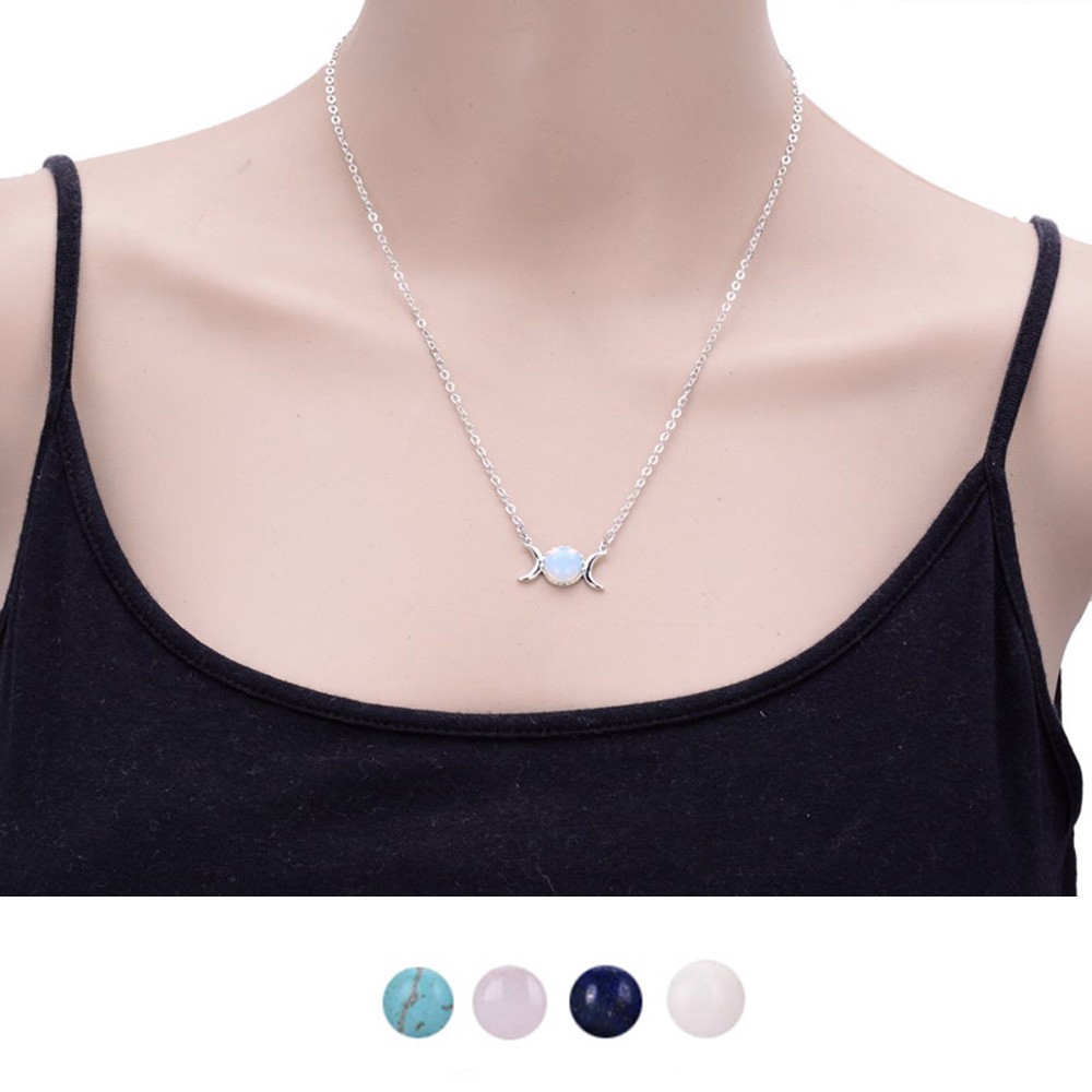 Dây chuyền mặt trăng và mặt trời đính Opal