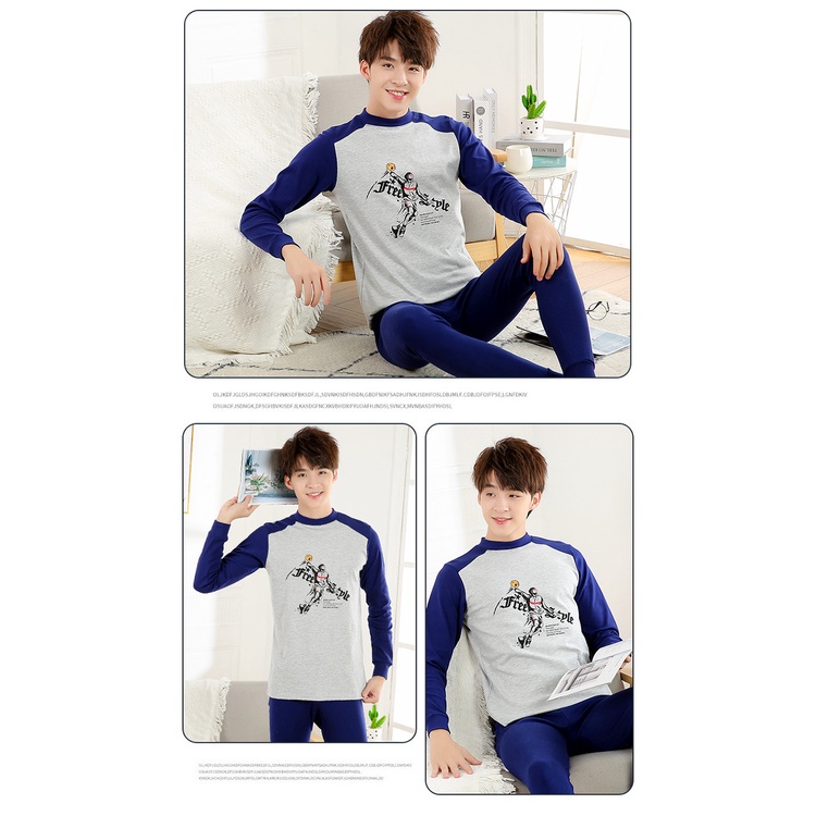 Bộ Đồ Ngủ Tay Dài Chất Liệu Cotton 140cm - 180cm Thời Trang Xuân Thu Cho Nam