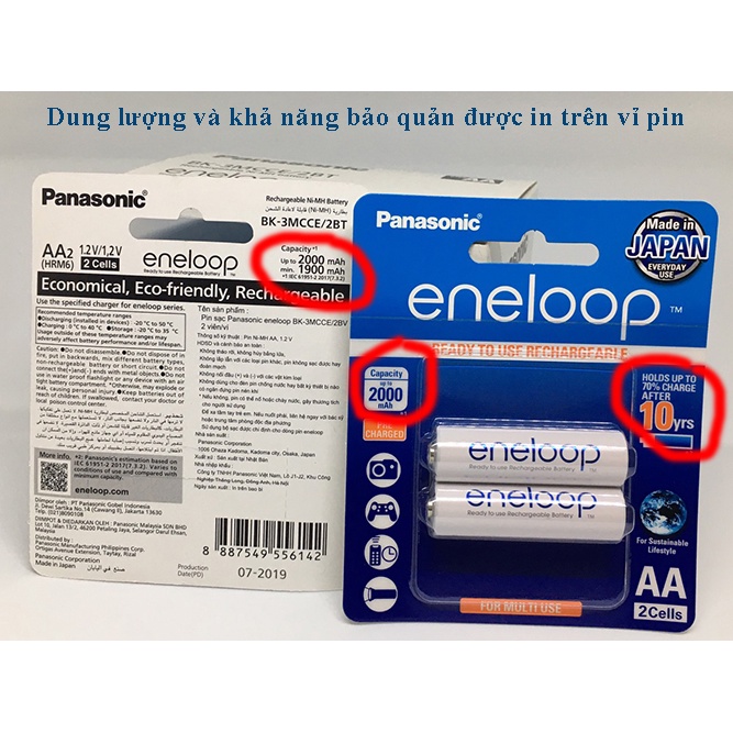 Pin sạc AAA Eneloop Panasonic 800 mAh sản xuất tại Nhật Bản vỉ 2 viên chính hãng