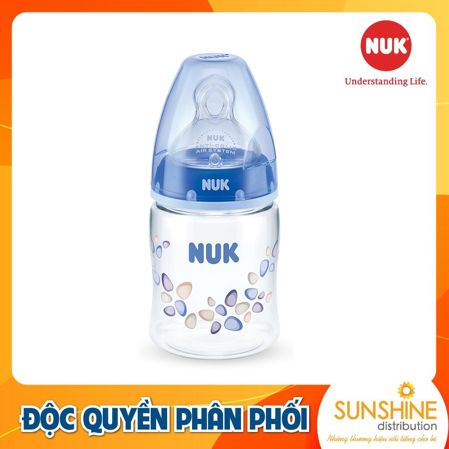 Bình sữa cổ rộng NUK nhựa PA 150ml núm ti Silicone S1 - M chỉnh nha chống sặc chống đầy hơi