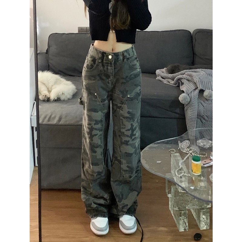 🔥🔥Quần Jeans Dài Ống Rộng Họa Tiết Rằn Ri Thời Trang Cho Nữ