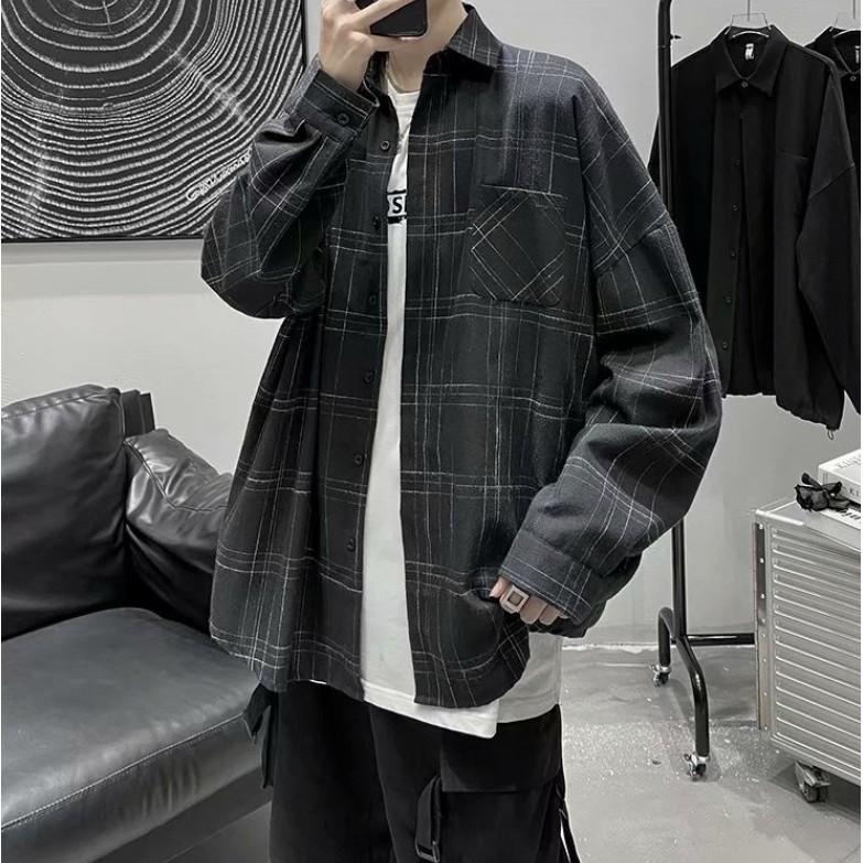 Áo Khoác Sơ Mi Dài Tay Dáng Rộng ́o Phong Cách Hồng Kông Thời Trang Mùa Thu Cho Nam ́o Khoác Rộng | BigBuy360 - bigbuy360.vn