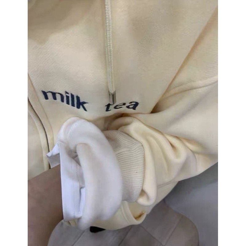 🔥SẴN áo xanh size M 🔥 [HÀNG ORDER] Áo khoác hoodie zip Did you have milktea today? lót bông form rộng (ảnh thật ở cuối)