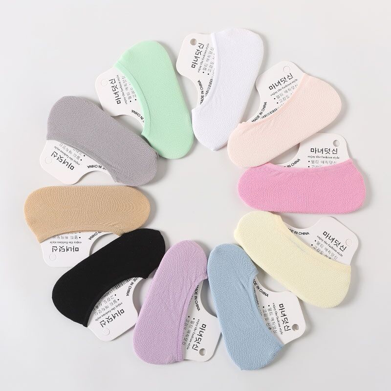 Set 10 đôi vớ lười - tất nữ trơn mang giày búp bê nhiều màu